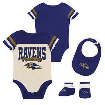 "Infant & Newborn Outerstuff Baltimore Ravens Up One Three-Piece Bodysuit, Bib & Booties Set"
