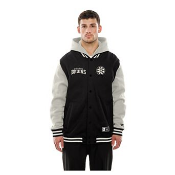 Men's New Era Black/Gray Boston Bruins Full-Snap Hooded Varsity Jacket