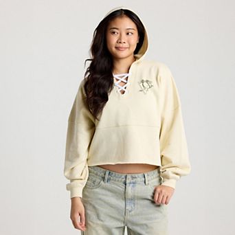 Women's Fanatics Cream Pittsburgh Penguins Lace Up Cropped Hoodie
