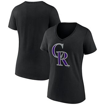 Women's Logo Athletic Black Colorado Rockies Official Logo Athletic V-Neck T-Shirt