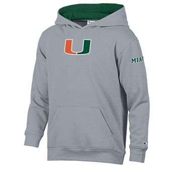 Youth Champion Heather Gray/Green Miami Hurricanes Volume Fleece Hoodie