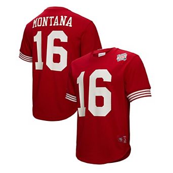 Men's Mitchell & Ness Joe Montana Scarlet San Francisco 49ers Retired Player Name & Number Mesh Top