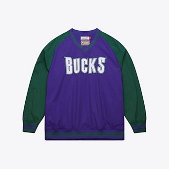 Men's Mitchell & Ness Purple Milwaukee Bucks Classic V-Neck Pullover Jacket