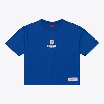 Women's Mitchell & Ness Royal Denver Broncos Core Essentials Micro Logo Boxy Crop T-Shirt