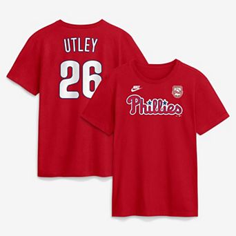 Men's Nike Chase Utley Red Philadelphia Phillies Wall of Fame Name & Number T-Shirt