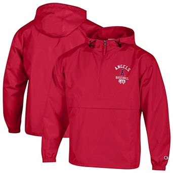 Men's Champion Red Los Angeles Angels Packable Windbreaker Half-Zip Jacket