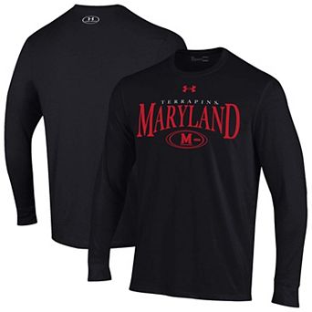 Men's Under Armour Black Maryland Terrapins 2026 Sideline Performance Cotton Long Sleeve T-Shirt