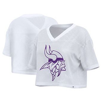 Women's Fanatics White Minnesota Vikings Oversized Mesh Cropped V-Neck Jersey