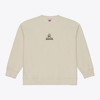 Men's Mitchell & Ness Cream Cleveland Browns Core Essentials Micro Logo Fleece Sweatshirt