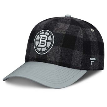 Men's Fanatics Black/Gray Boston Bruins Huntsman Plaid A-Frame Adjustable Hat
