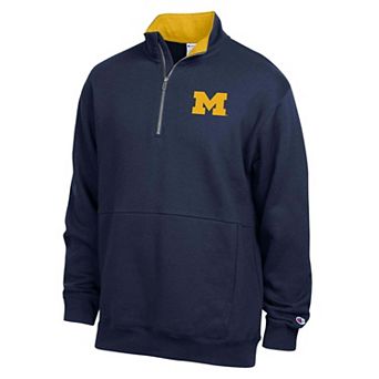 Men's Champion Navy Michigan Wolverines Fleece Quarter-Zip Pullover