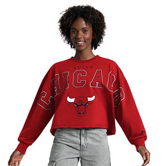 Women's Starter Red Chicago Bulls Bleachers Cropped Sweatshirt