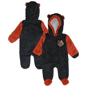 Newborn Outerstuff Black Cincinnati Bengals Teddy Fleece Bunting Full-Zip Sleeper