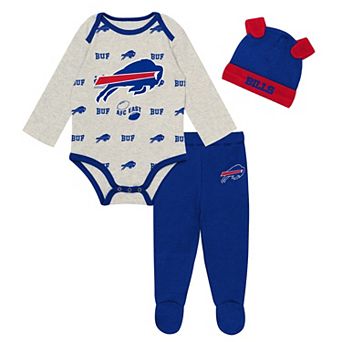 Newborn Outerstuff Heather Gray Buffalo Bills Huddles & Giggles 3 pc Pant and Hat Set