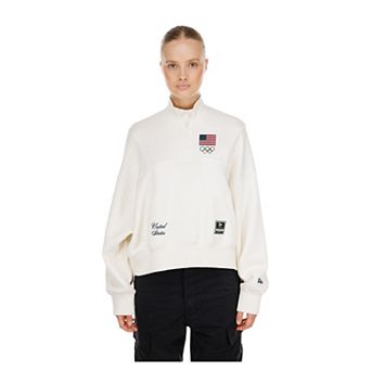 Women's New Era Cream Team USA Fashion Fleece Quarter-Zip Sweatshirt