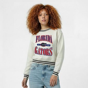 Women's Champion White Florida Gators Yarn Dye Rib Reverse Weave Crew Sweatshirt
