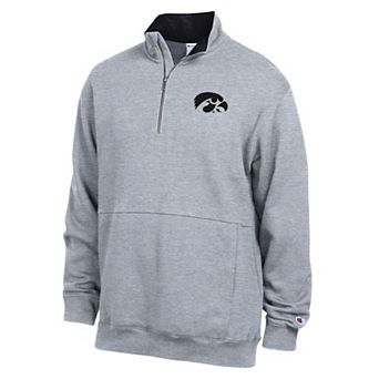Men's Champion Heather Gray Iowa Hawkeyes Fleece Quarter-Zip Pullover