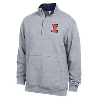 Men's Champion Heather Gray Illinois Fighting Illini Fleece Quarter-Zip Pullover