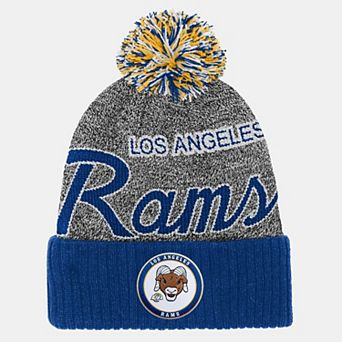 Youth Mitchell & Ness Royal Los Angeles Rams Cuffed Knit Hat with Puff