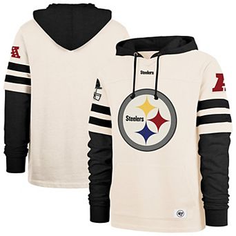 Men's '47 Cream Pittsburgh Steelers Split Zone Cornerback Duo Lacer Hoodie