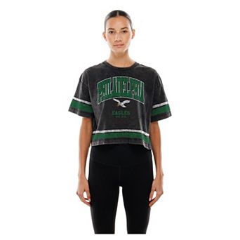 Women's New Era Black Philadelphia Eagles Lifestyle Mineral Wash Boxy Cropped T-Shirt