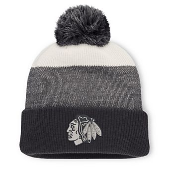 Men's Fanatics Black/Light Beige Chicago Blackhawks Monochrome Cuffed Knit Hat with Pom