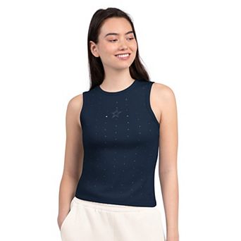 Women's Starter Navy Dallas Cowboys Rhinestone Sprinkle Ribbed Tank