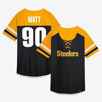 Women's Fanatics T.J. Watt Black Pittsburgh Steelers Curl Route Athena Lace-Up Name & Number Shirt