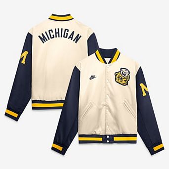Men's Nike Natural/Navy Michigan Wolverines Legacy Full-Snap Bomber Jacket