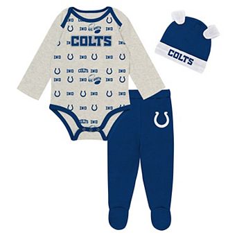 Newborn Outerstuff Heather Gray Indianapolis Colts Huddles & Giggles 3 pc Pant and Hat Set