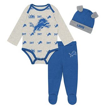 Newborn Outerstuff Heather Gray Detroit Lions Huddles & Giggles 3 pc Pant and Hat Set