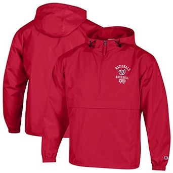 Men's Champion Red Washington Nationals Packable Windbreaker Half-Zip Jacket
