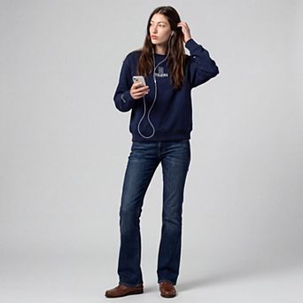 Women's Mitchell & Ness Navy Detroit Tigers Core Essentials Micro Logo Fleece Sweatshirt