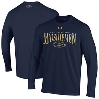 Men's Under Armour Navy Navy Midshipmen 2026 Sideline Performance Cotton Long Sleeve T-Shirt