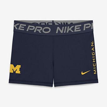 Women's Nike Navy Michigan Wolverines Pro Dri-FIT Mid-Rise Shorts