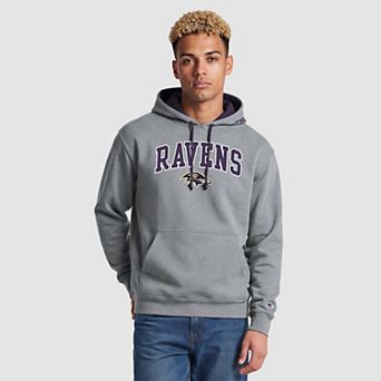 Men's Champion Heather Gray/Purple Baltimore Ravens Contrast Hoodie