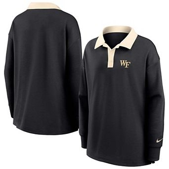 Women's Nike Black Wake Forest Demon Deacons Oversized Dri-FIT Long Sleeve V-Neck Polo