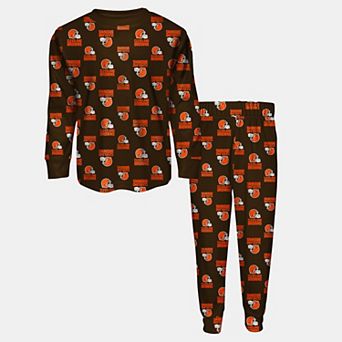 Youth Outerstuff Brown Cleveland Browns All-Over-Print Long Sleeve T-Shirt and Pants Sleep Set