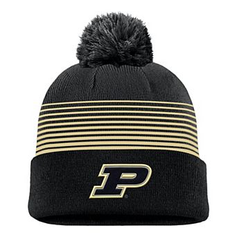 Men's Nike Black Purdue Boilermakers 2026 On-Field Peak Cuffed Knit Hat with Pom