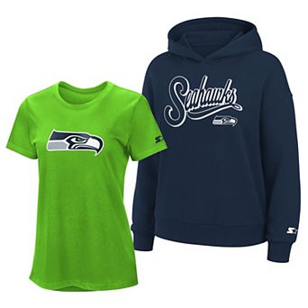 Women's Starter Neon Green/College Navy Seattle Seahawks Hoodie & T-Shirt Combo Pack