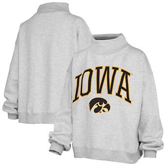 Women's Pressbox Gray Iowa Hawkeyes Nelson Texture Lingo Mock Neck Fleece Sweatshirt