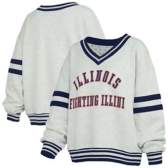 Women's Pressbox Gray/Navy Illinois Fighting Illini Tackle Twill Oates V-Neck Sweatshirt