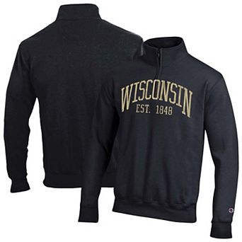 Men's Champion Black Wisconsin Badgers Powerblend Quarter-Zip Pullover