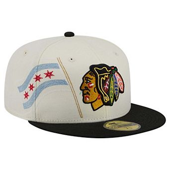 Men's New Era Cream/Black Chicago Blackhawks Localized Stitched 59FIFTY Fitted Hat