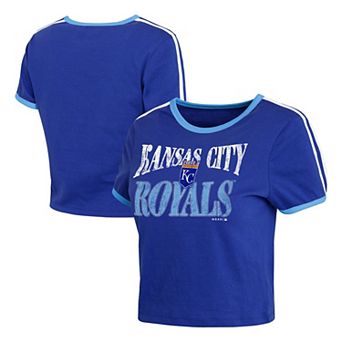 Women's WEAR by Erin Andrews Royal Kansas City Royals Cropped Throwback Ringer Baby T-Shirt