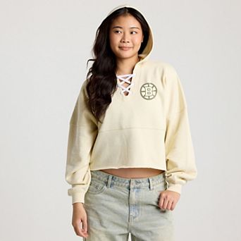 Women's Fanatics Cream Boston Bruins Lace Up Cropped Hoodie