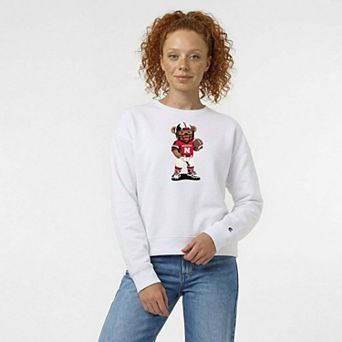 Women's Champion White Nebraska Huskers Teddy Bear Sweatshirt