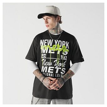 Men's New Era Black New York Mets Lifestyle Glow Spray Paint T-Shirt