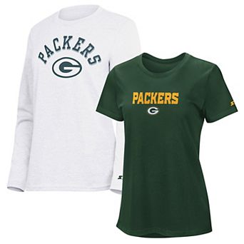 Women's Starter Green/Ash Green Bay Packers Short Sleeve & Long Sleeve T-Shirt Combo Pack