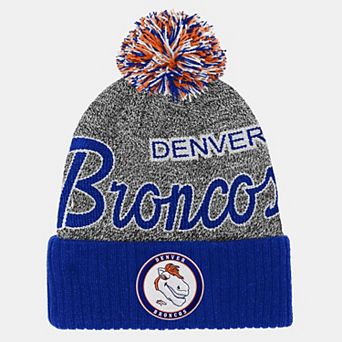 Youth Mitchell & Ness Navy Denver Broncos Cuffed Knit Hat with Puff